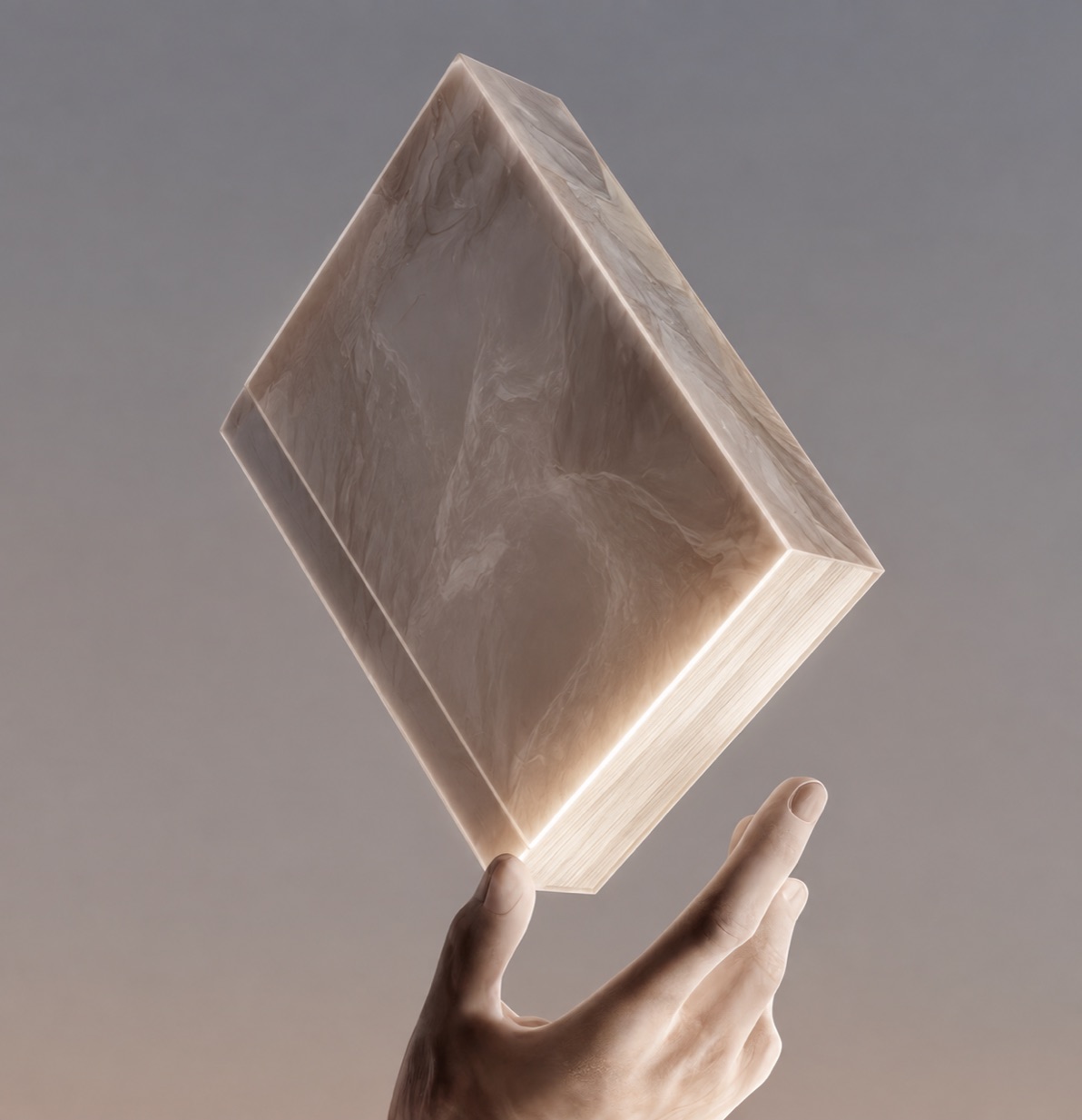 Livre lumineux en suspension au-dessus d'une main
